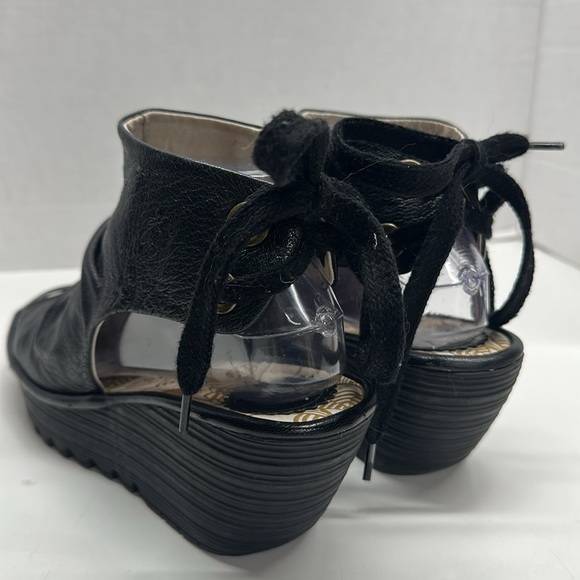 Fly London Yame Sandals Wedged Heeled  Platform Peep Toe Lace Up Black Size 8 - Picture 5 of 9